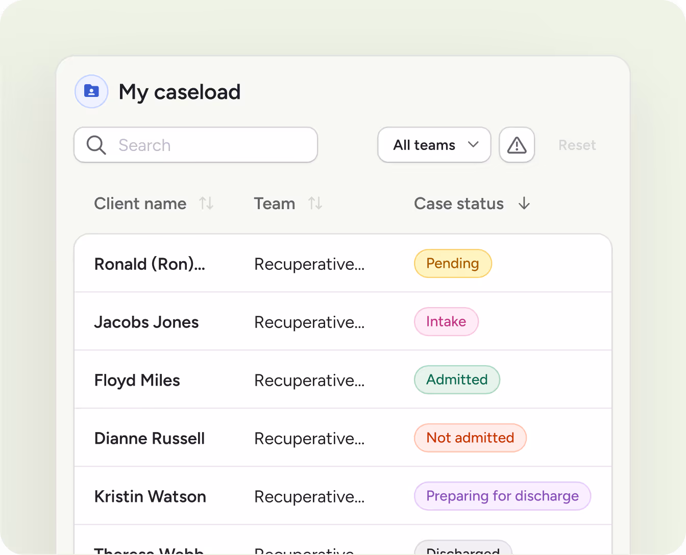 Screenshot from longitudinal care management app demo