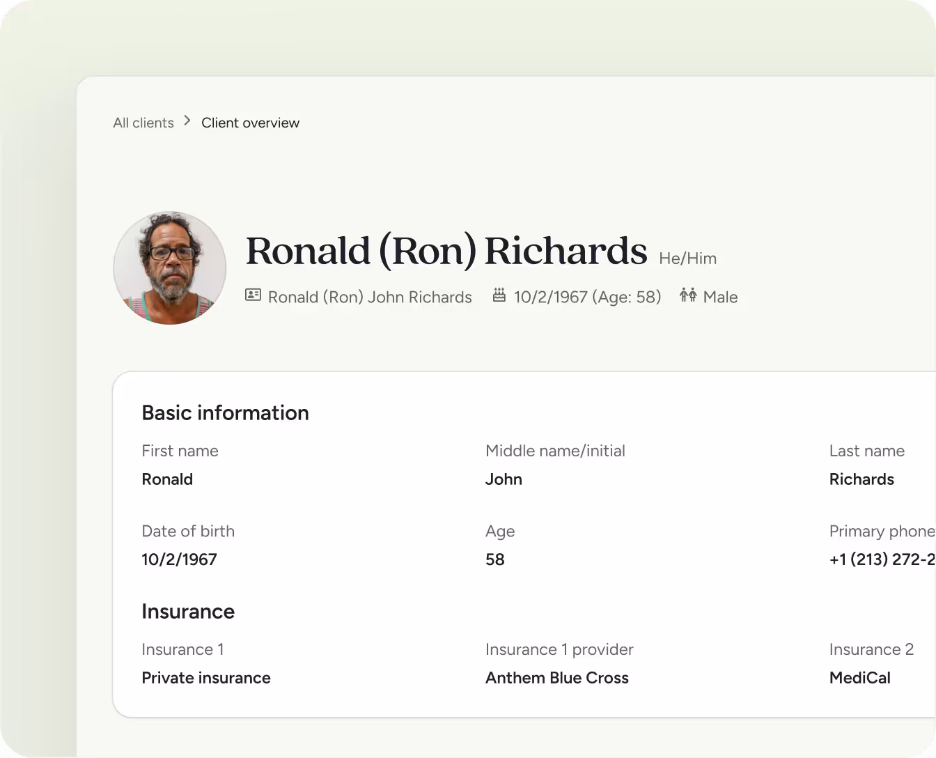 Screenshot from longitudinal care management app demo