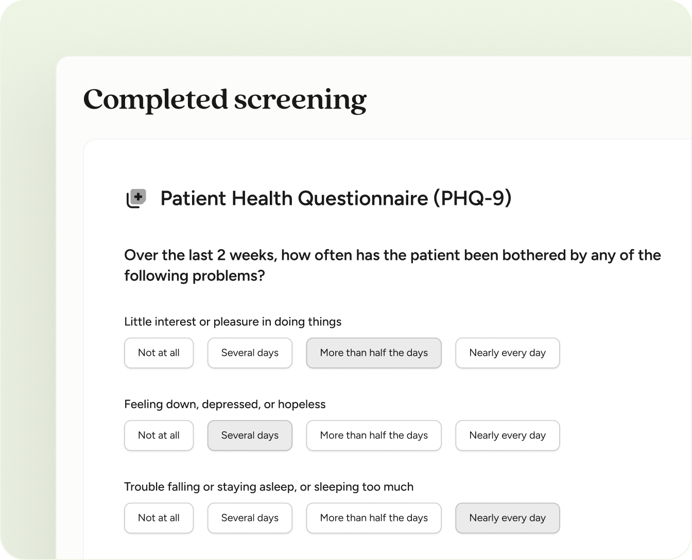 Screenshot from longitudinal care management app demo