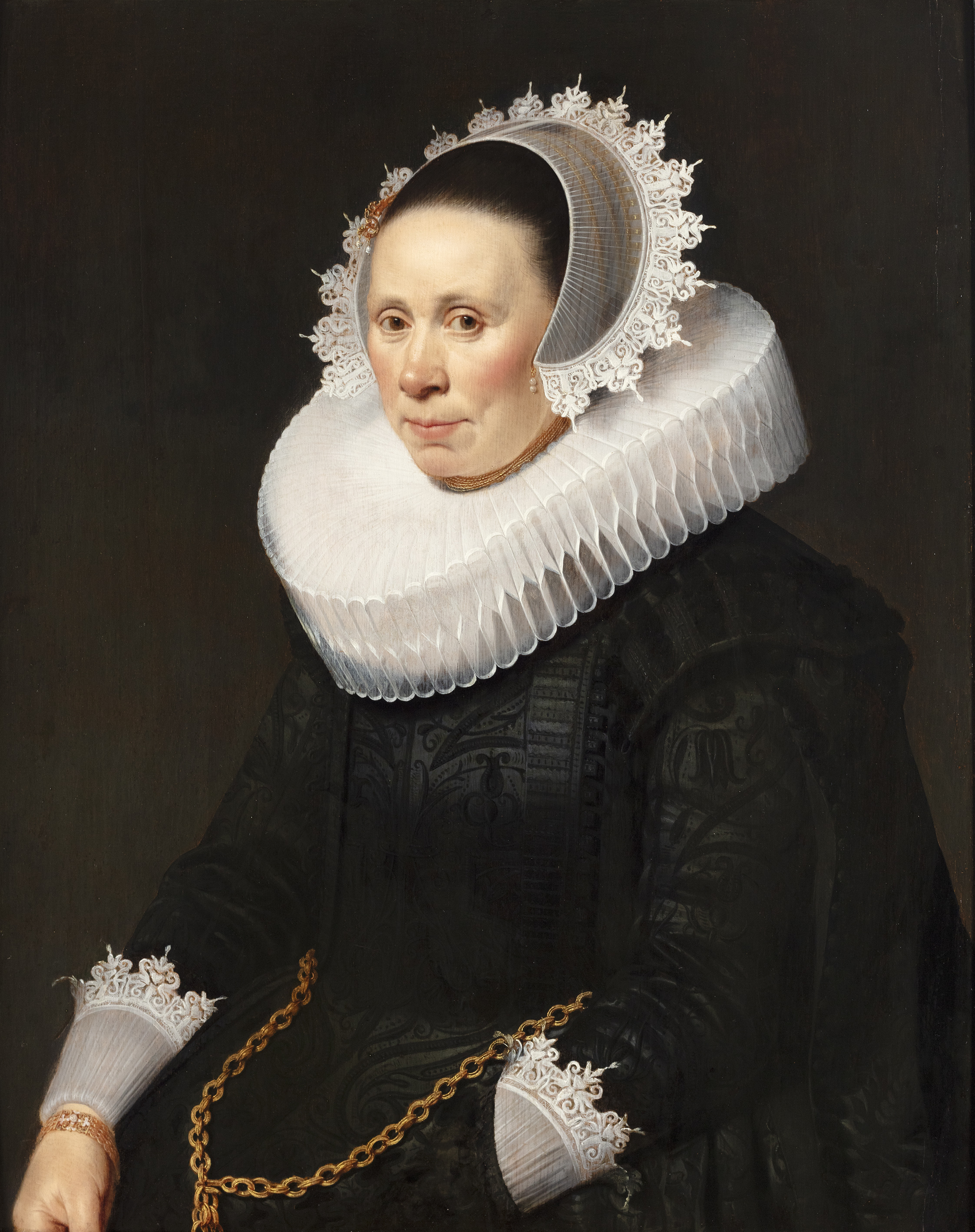 A portrait of a lady with an intricate lace collar