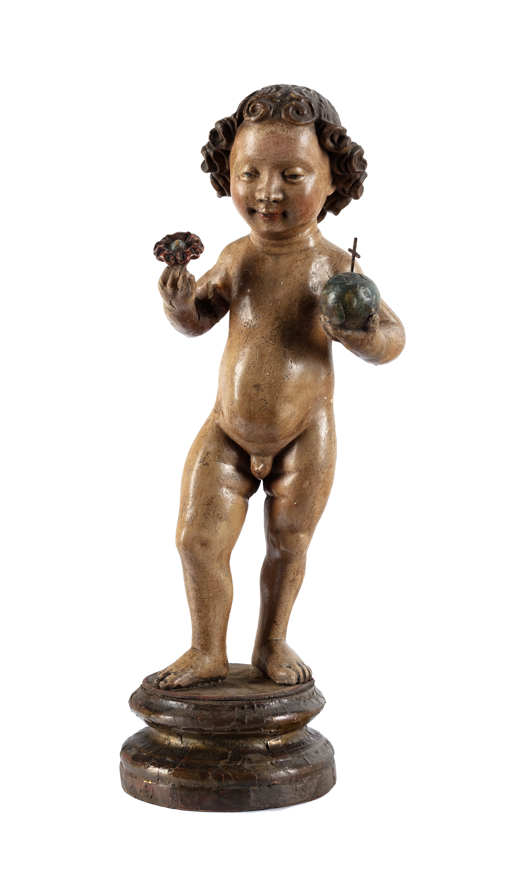 Infant Jesus holding the globus cruciger and a flower