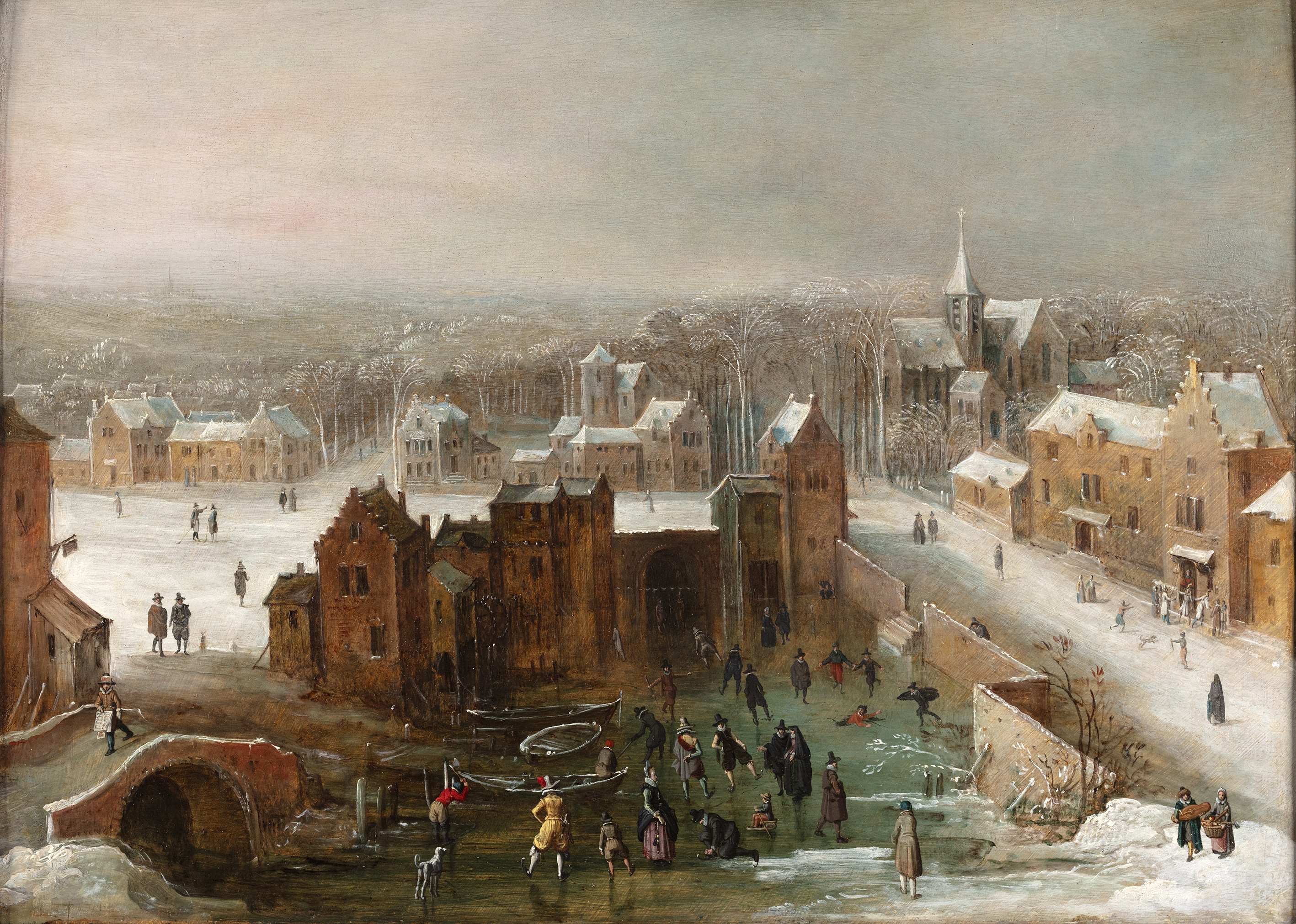 Winter landscape with gentry at play