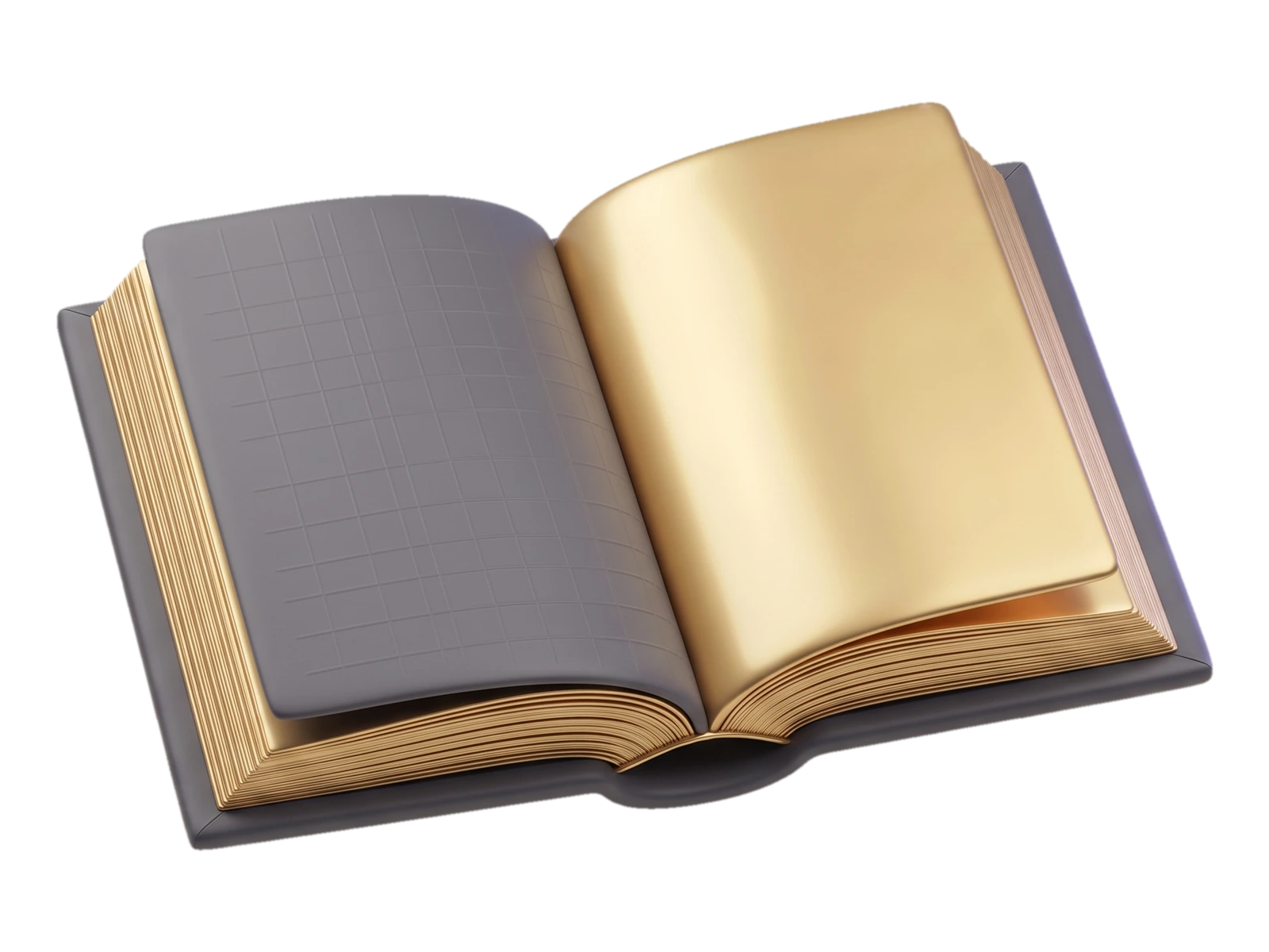 An open graphite brand book with one blank gold page.