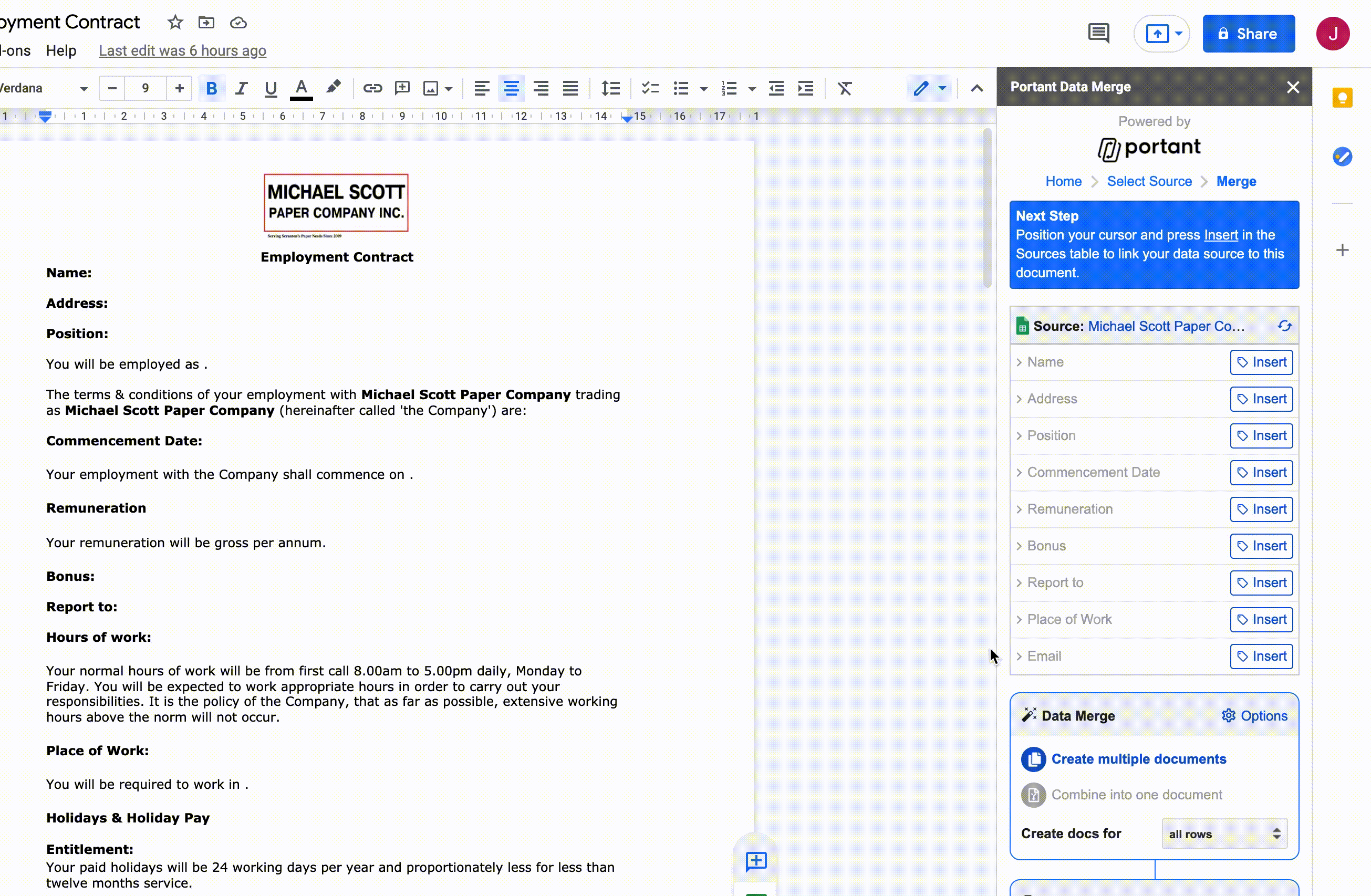 Animation showing a Portant tag being added into a document 