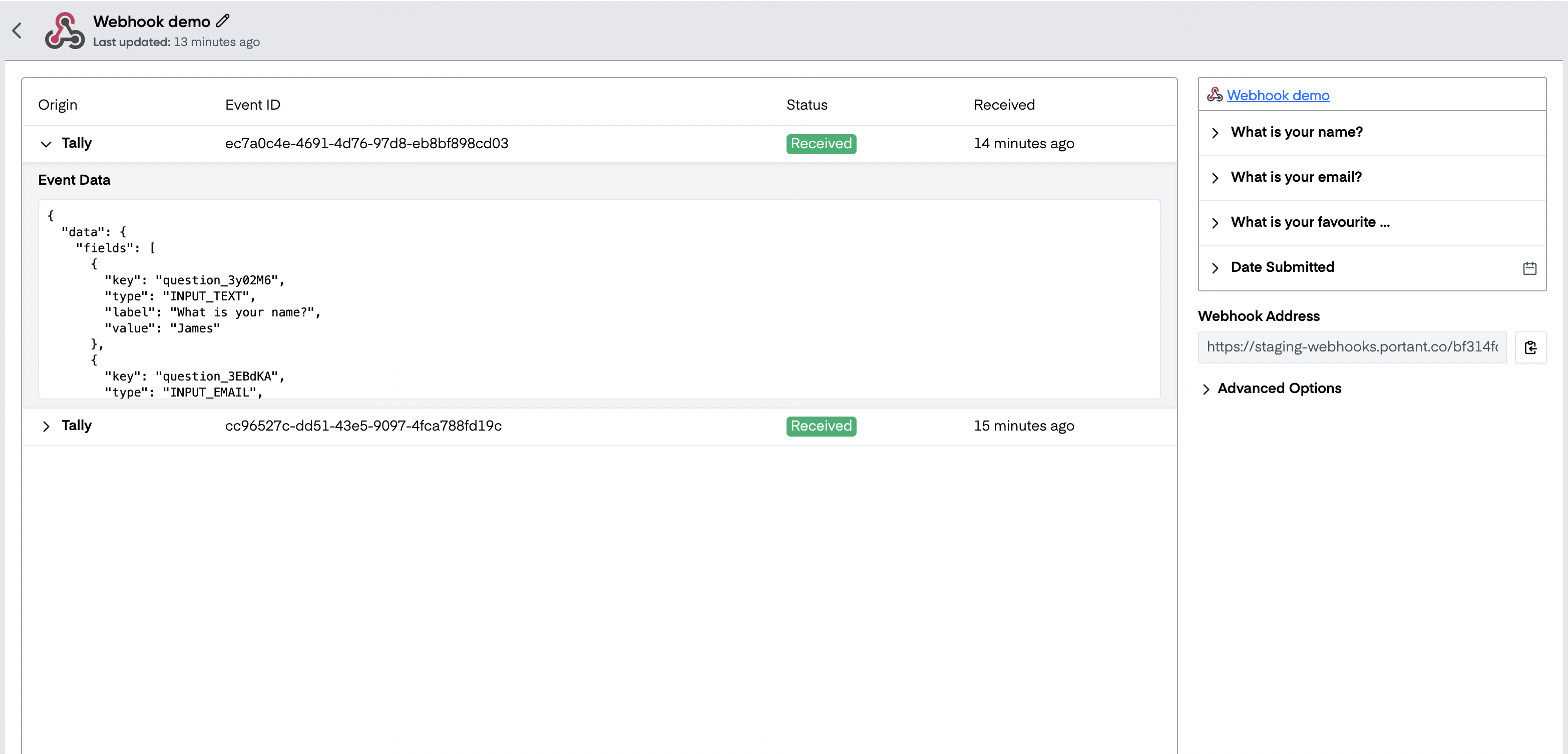 Webhook event data