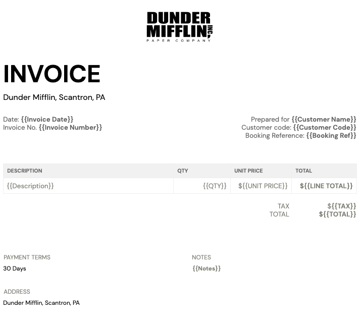 Portant's Free Invoice Example Template 