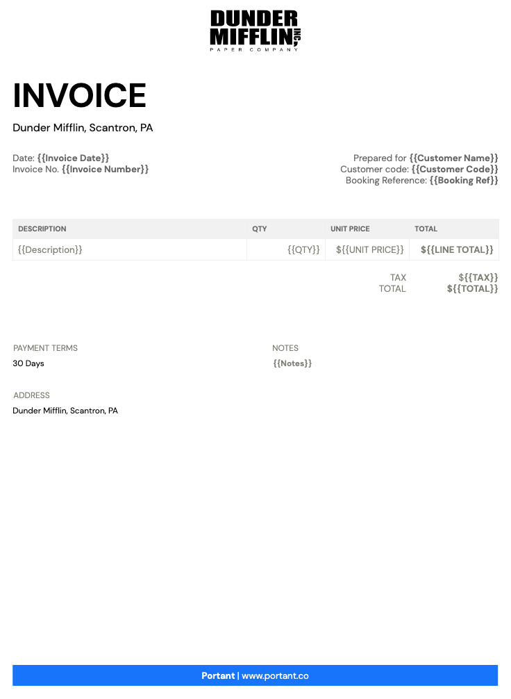 Portant's Google Sheet Invoice Template 