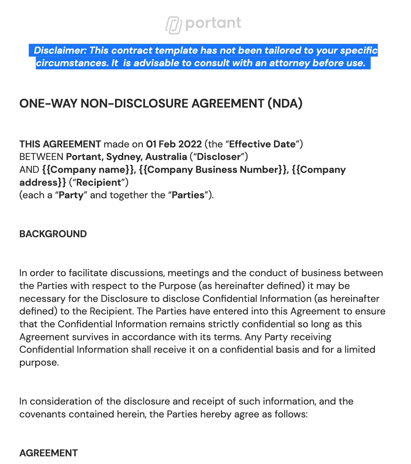 Portant's Contract Template