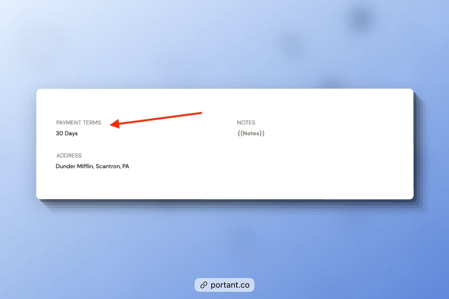 Payment terms sample in Portant's Invoice Template