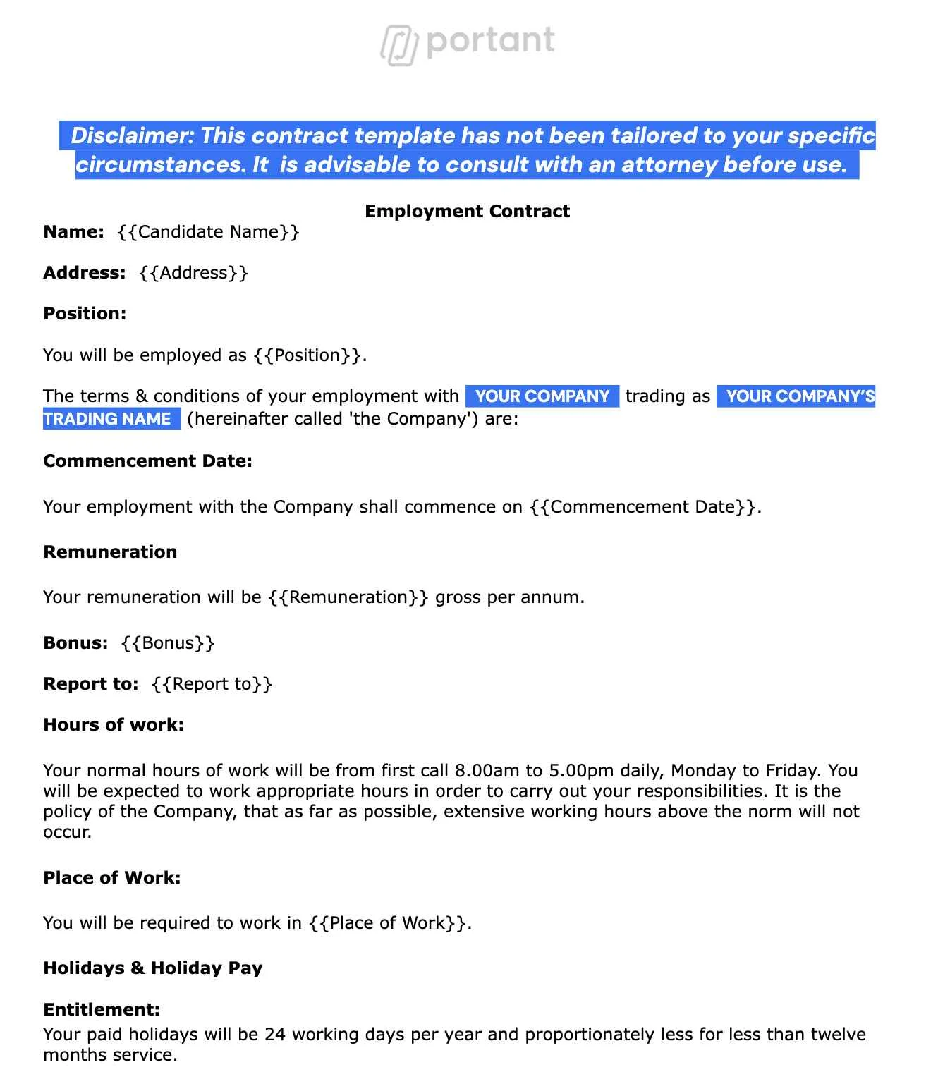 Portant's Employment Contract Template