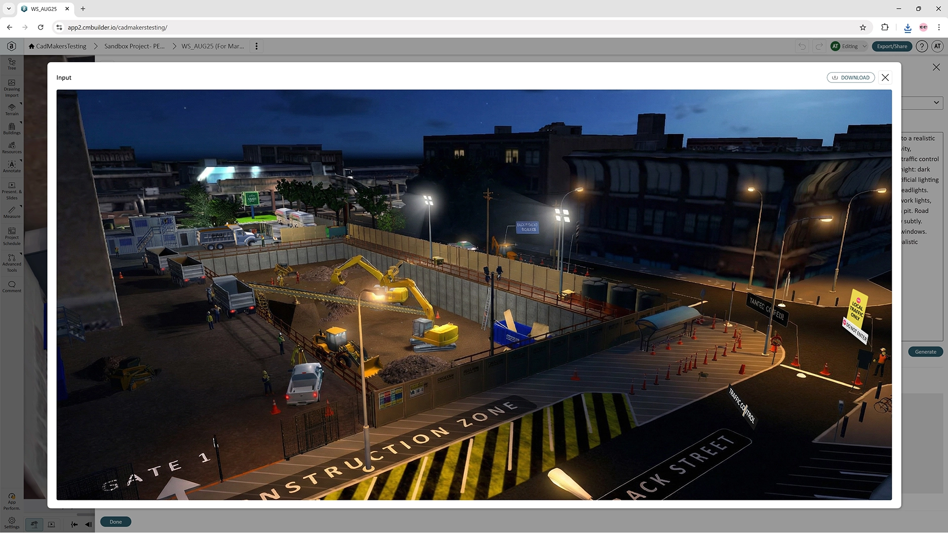 cmBuilder-Generative image feature of night time construction site