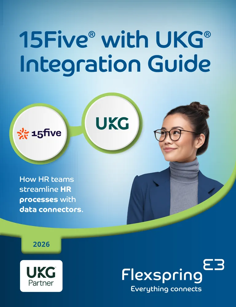 Portada de la guía de integración de 15Five con UKG de Flexspring