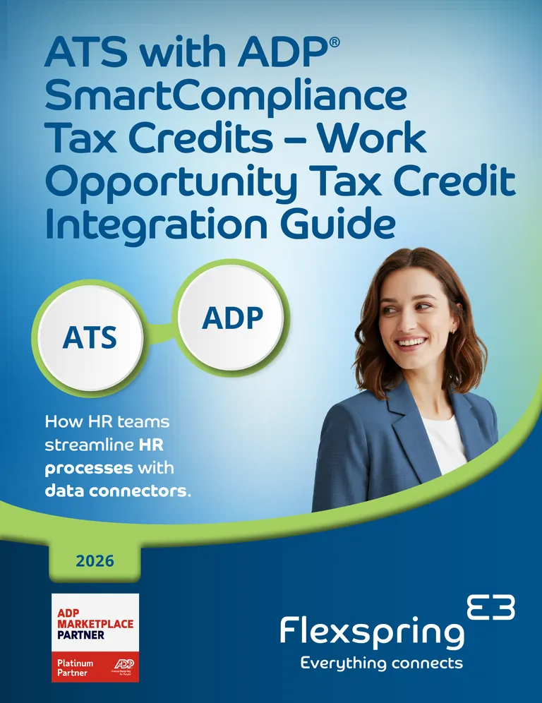 Cover of the ATS with ADP SmartCompliance Tax Credits Integration Guide from Flexspring