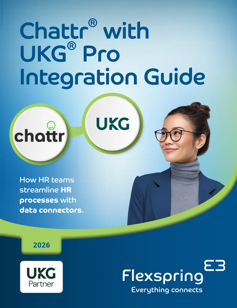 Titelseite des „Chattr with UKG Pro“-Integrationshandbuchs von Flexspring