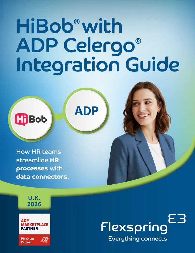 Cover of the HiBob with ADP Celergo Integration Guide from Flexspring