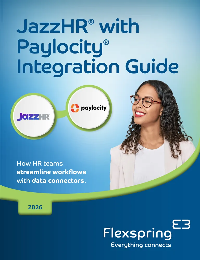 Portada de la guía de integración de JazzHR con Paylocity, de Flexspring