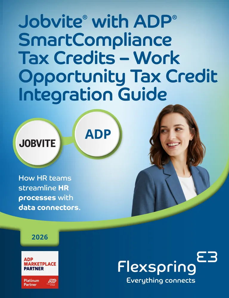 Portada de la guía de integración de Jobvite con SmartCompliance de ADP sobre créditos fiscales, elaborada por Flexspring