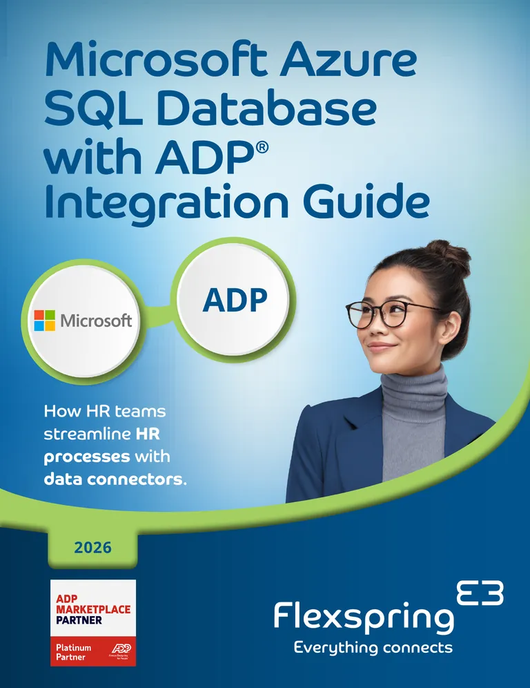 Titelseite des Leitfadens „Microsoft Azure SQL Database mit ADP -Integration“ von Flexspring