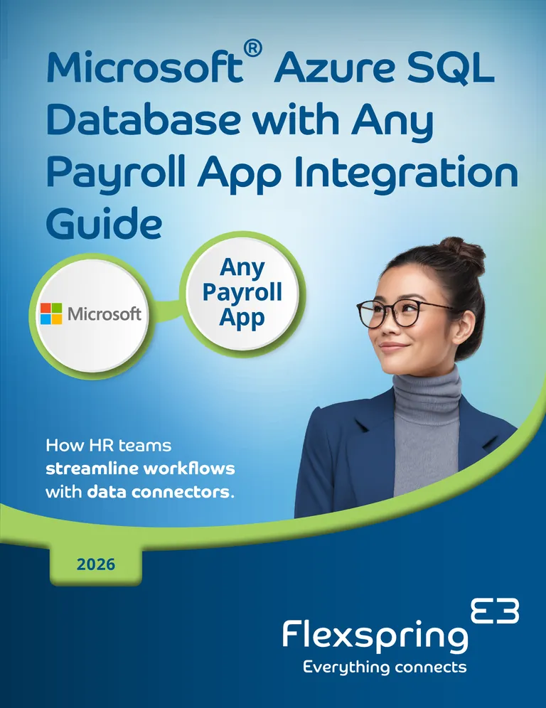 Couverture du guide « Intégration de Microsoft Azure SQL Database avec n'importe quelle application de gestion de la paie » publié par Flexspring