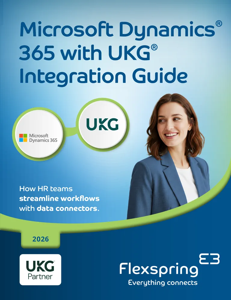 Portada de la guía de integración de Microsoft Dynamics 365 con UKG, de Flexspring