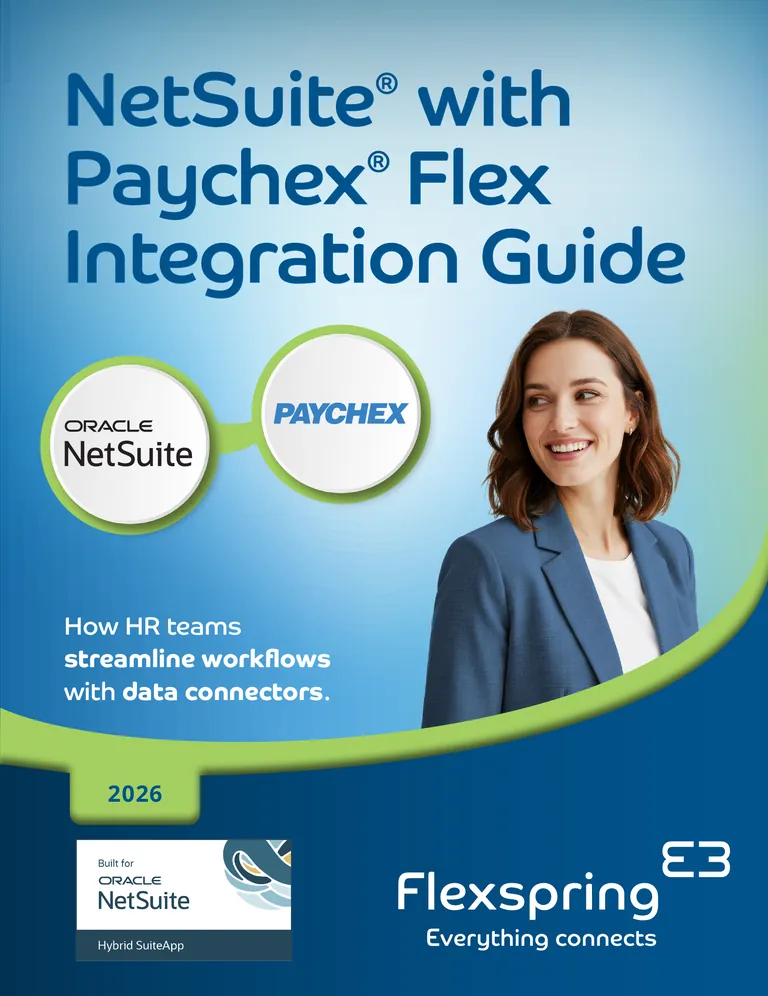 Cover of the NetSuite with Paychex Flex Integration Guide from Flexspring
