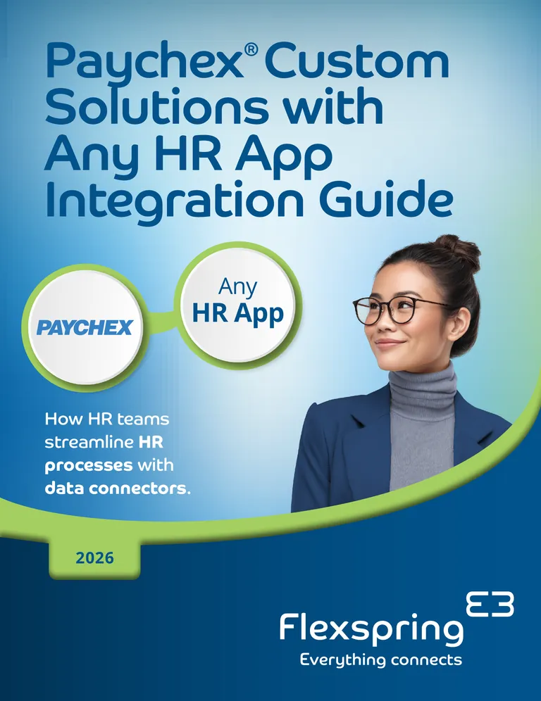 Titelseite des Leitfadens „Paychex mit Any HR App Integration“ von Flexspring