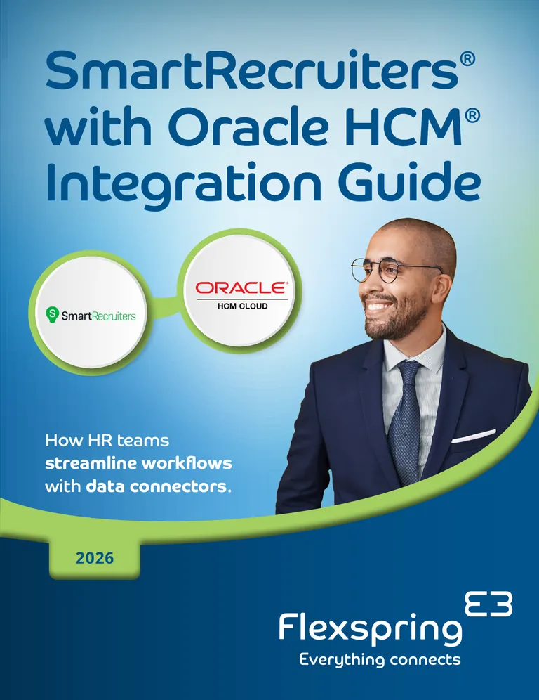 Portada de la guía de integración de Oracle HCM con SmartRecruiters, de Flexspring