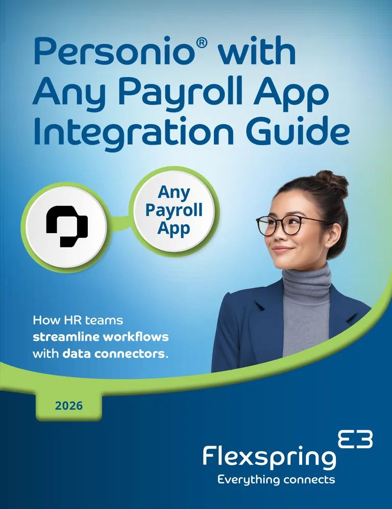 Titelseite des Leitfadens „Personio mit Any Payroll App integrieren“ von Flexspring