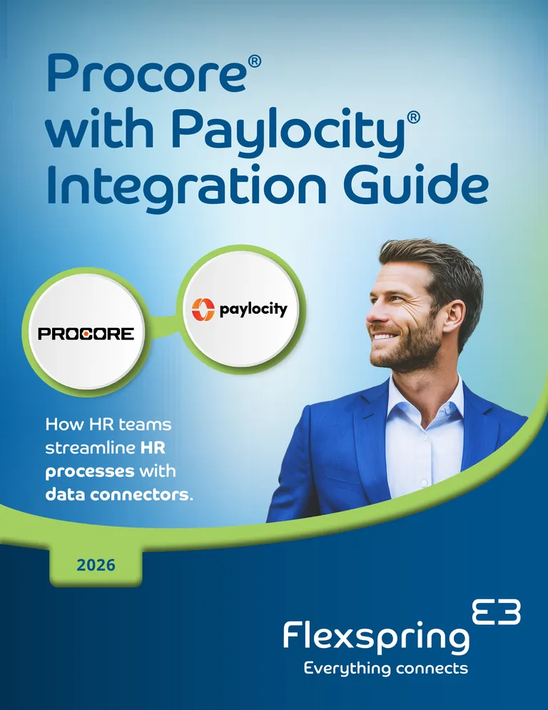 Portada de la guía de integración de Procore con Paylocity, de Flexspring