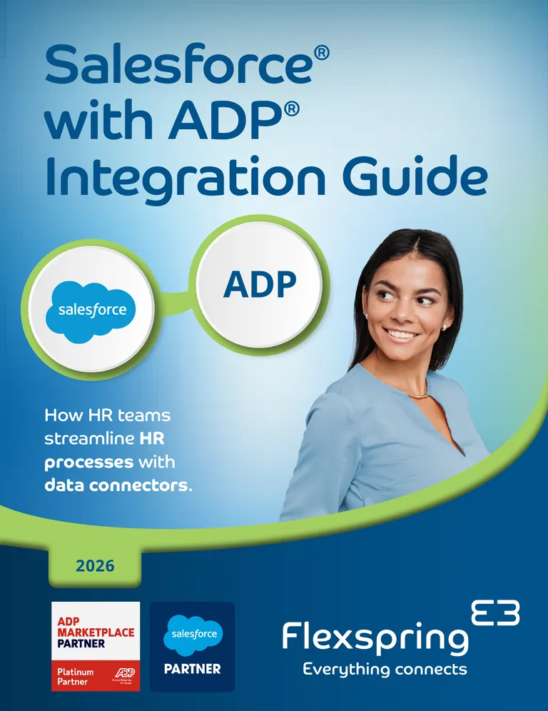 Titelbild des Integrationsleitfadens „Salesforce mit ADP “ von Flexspring