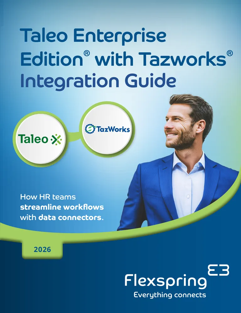 Portada de la guía de integración de Taleo Enterprise Edition con TazWorks, de Flexspring