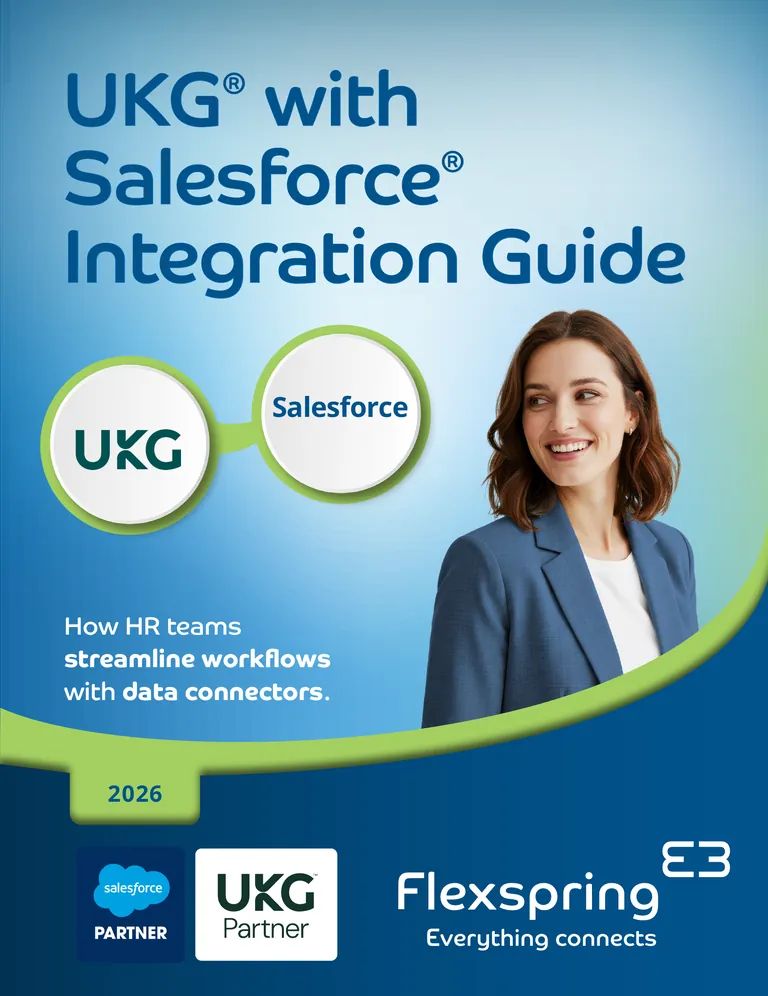 Couverture du guide « UKG avec intégration Salesforce » publié par Flexspring