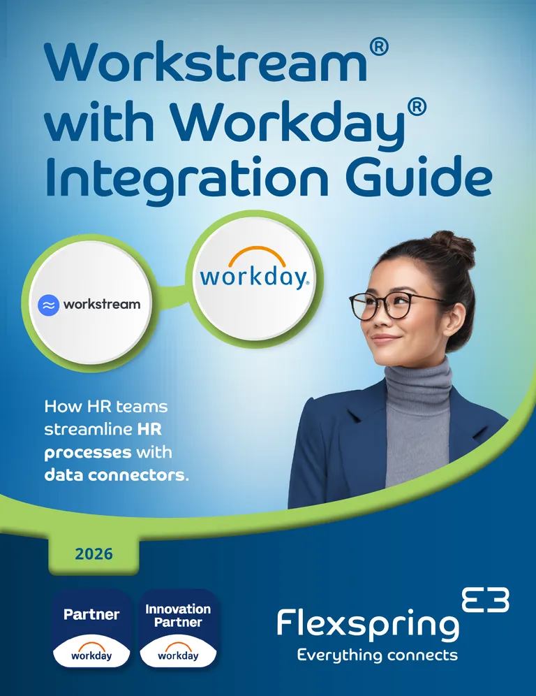 Titelseite des Leitfadens „Workstream mit Workday -Integration“ von Flexspring