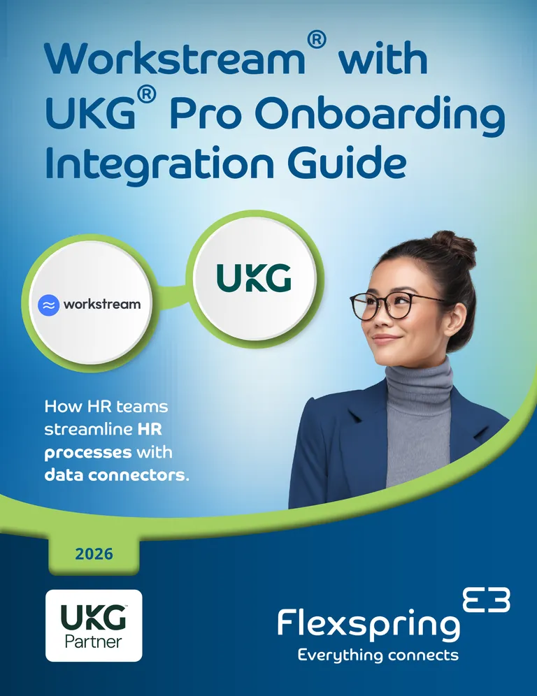 Cover of the Workstream with UKG Pro Onboarding Integration Guide from Flexspring