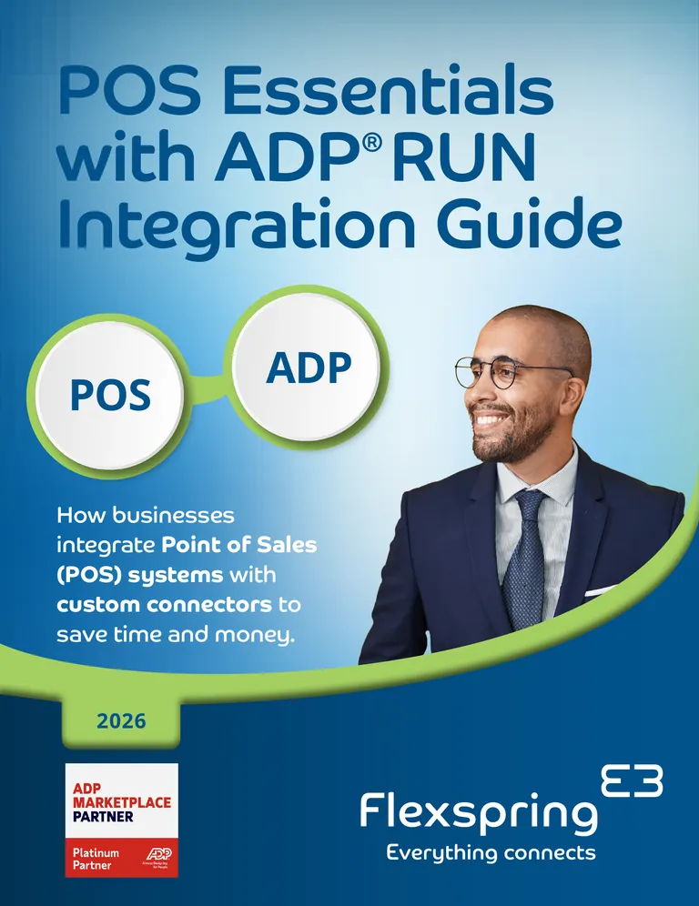 Cover of the POS Essentials with ADP RUN Integration Guide from Flexspring