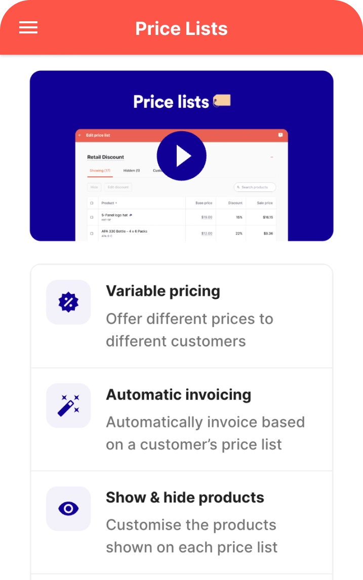 Upstock app list of products in the catalogue