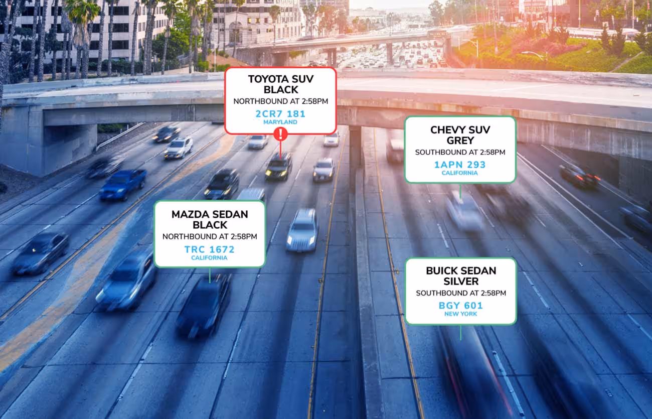 High speed traffic on a California highway with vehicles being recognized using LPR