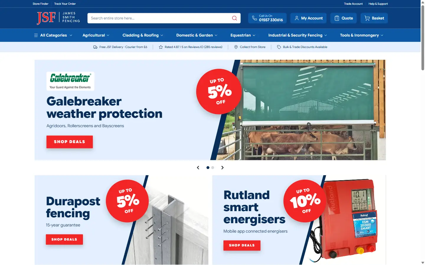 The new James Smith Fencing homepage on Hyvä