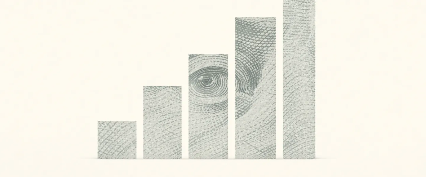 Gráfico de barras en crecimiento con textura del billete de cien dólares