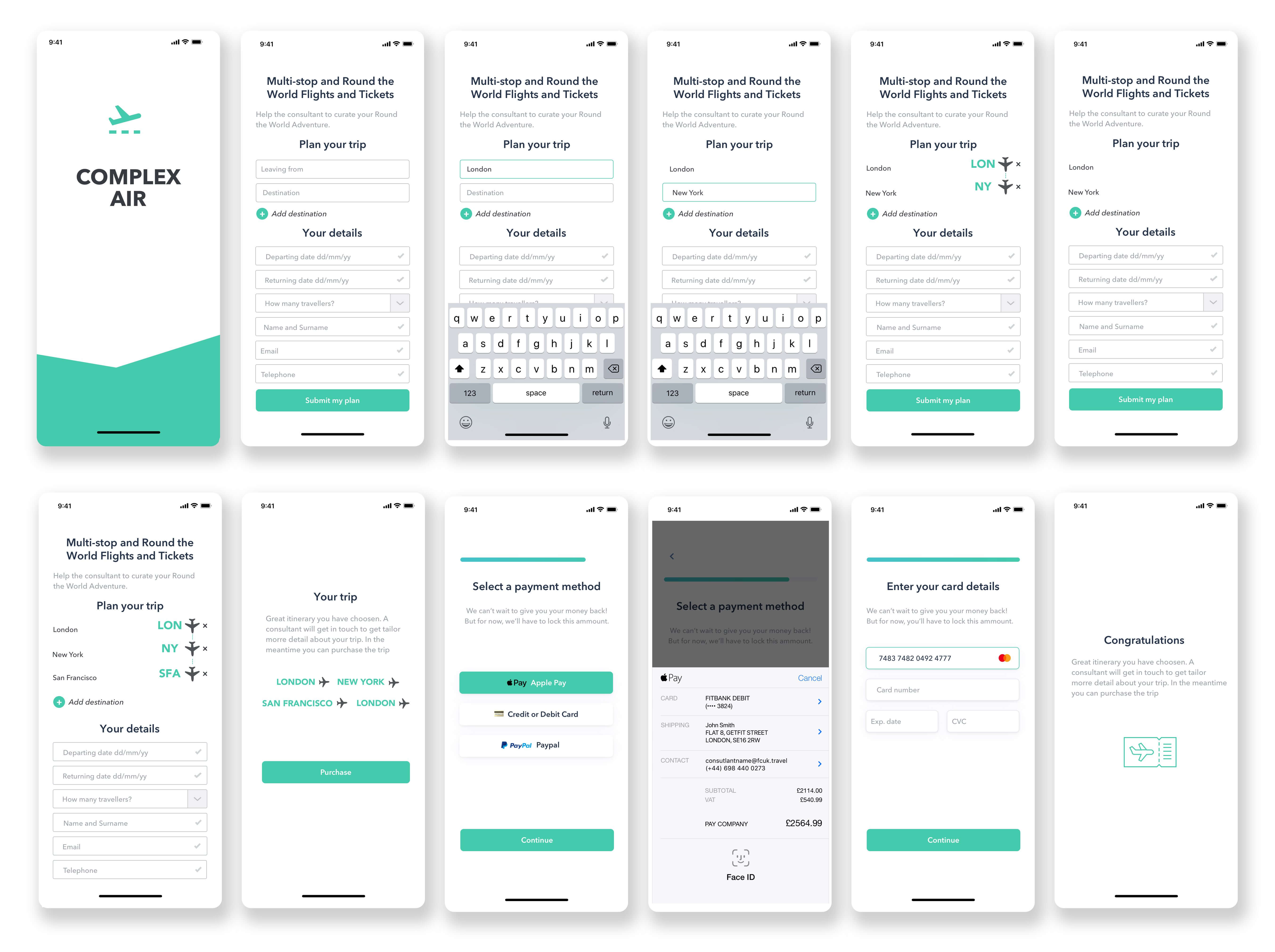 A series of mobile designs of a journey