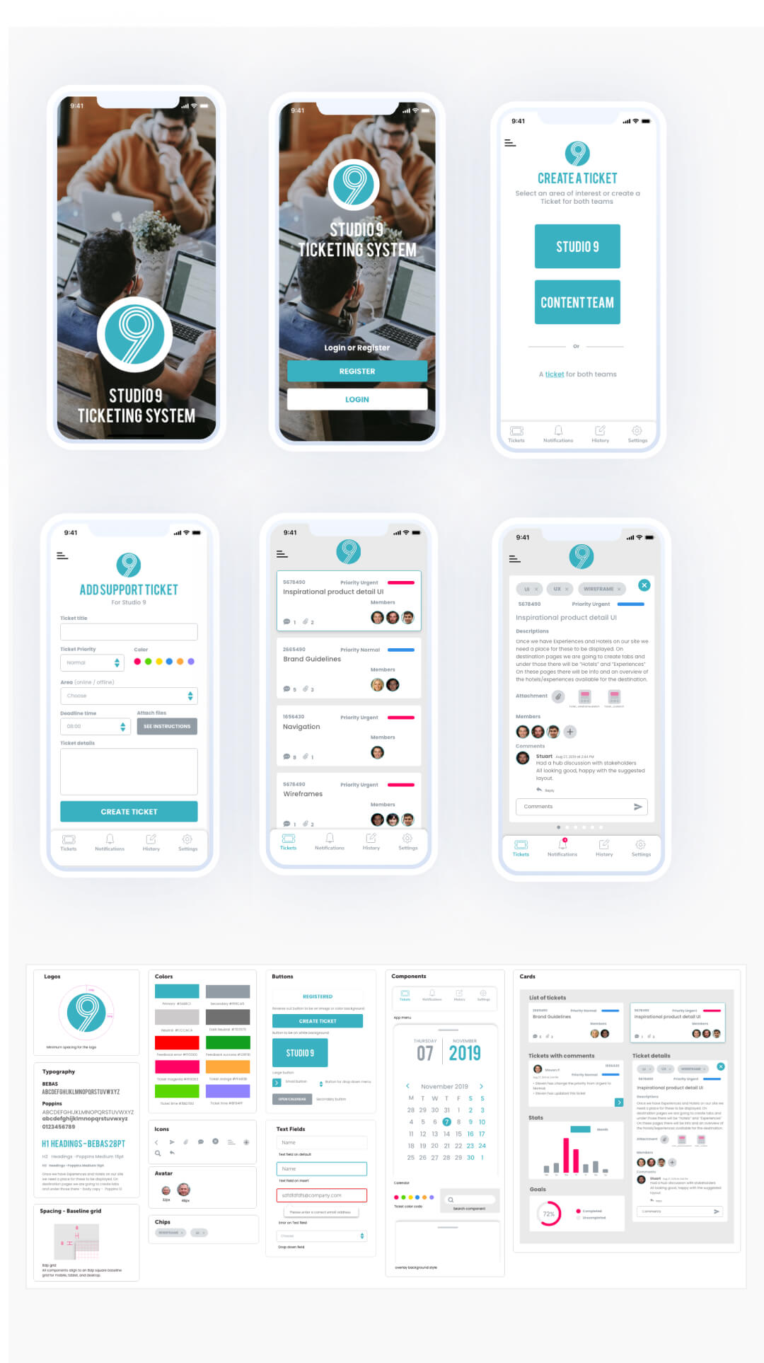 Mobile screengrabs of a ticketing system