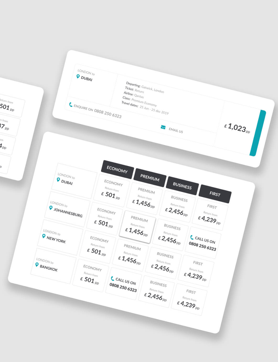 Flight grid and flight booking card