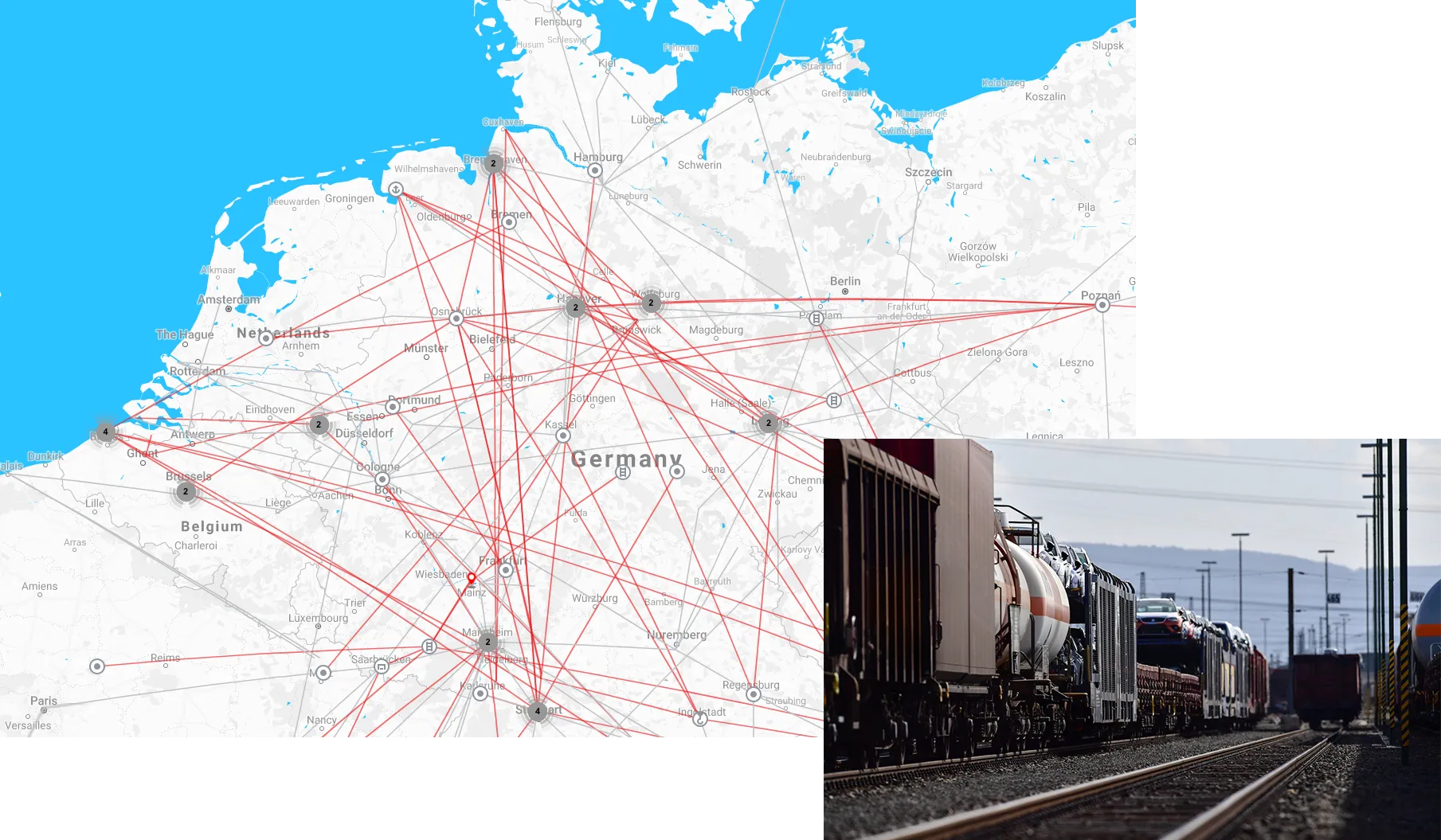 Map of Central Europe and picture of a train