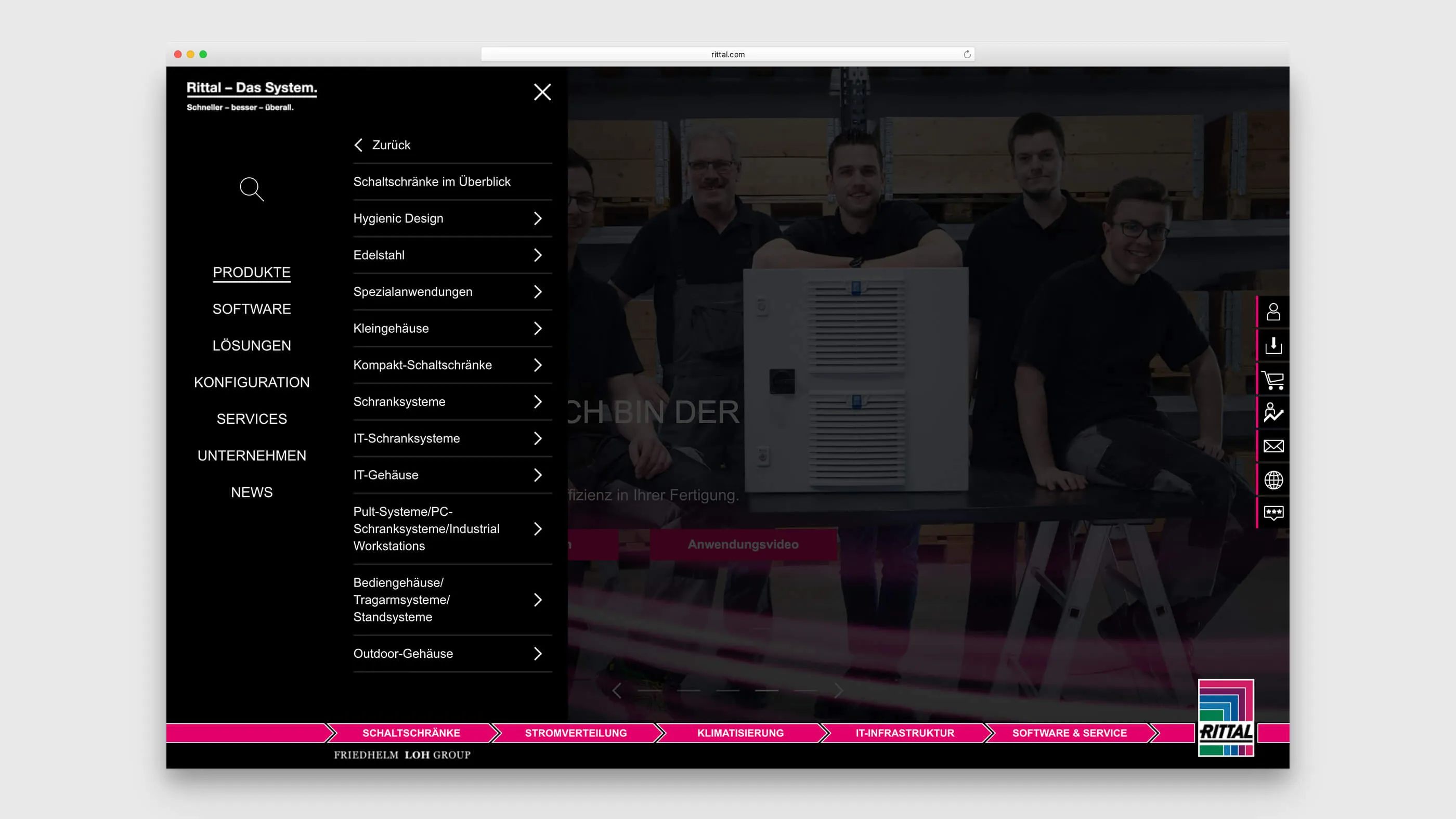 Navigation auf rittal.com.