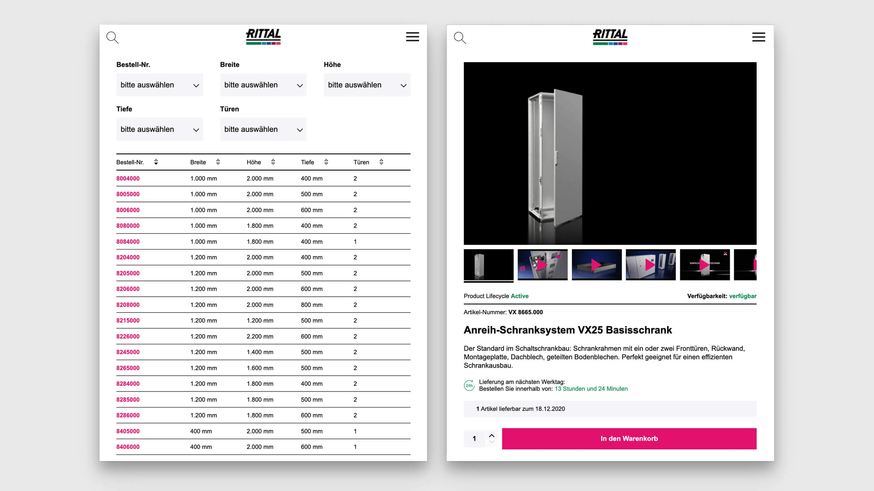 Darstellung des Produktbereiches von Rittal auf dem Tablet