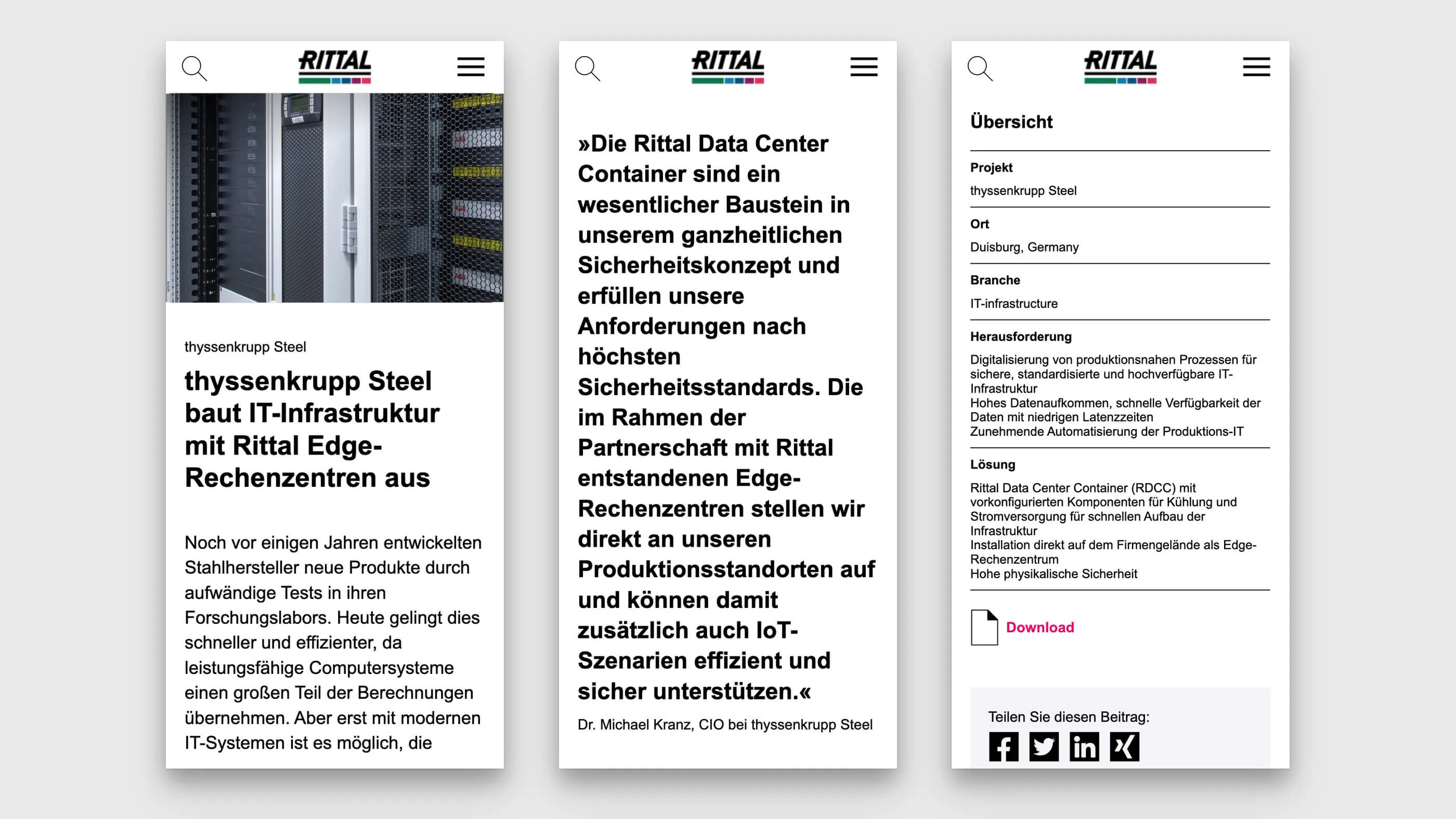 Drei Beispiele von Textseiten auf dem Smartphone