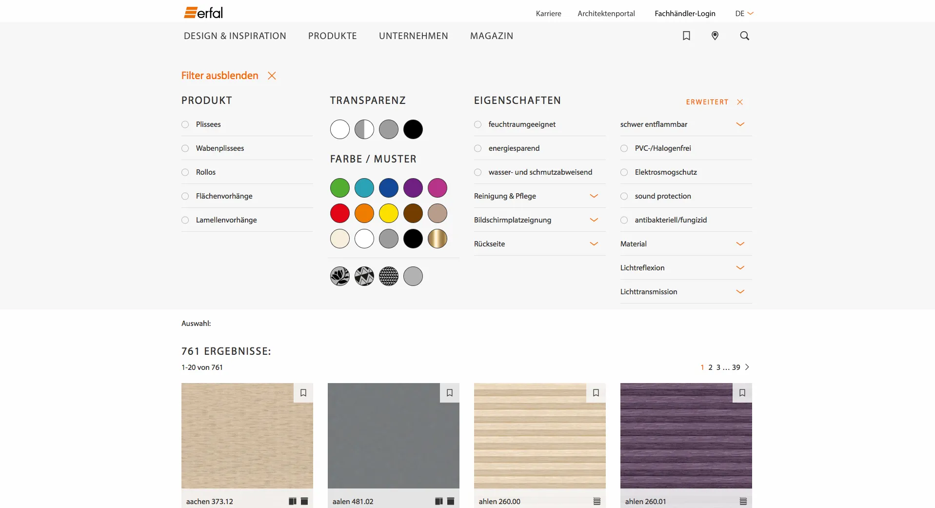 Viele viele Möglichkeiten im Designfinder dank des Produktinformationssystem (PIS)