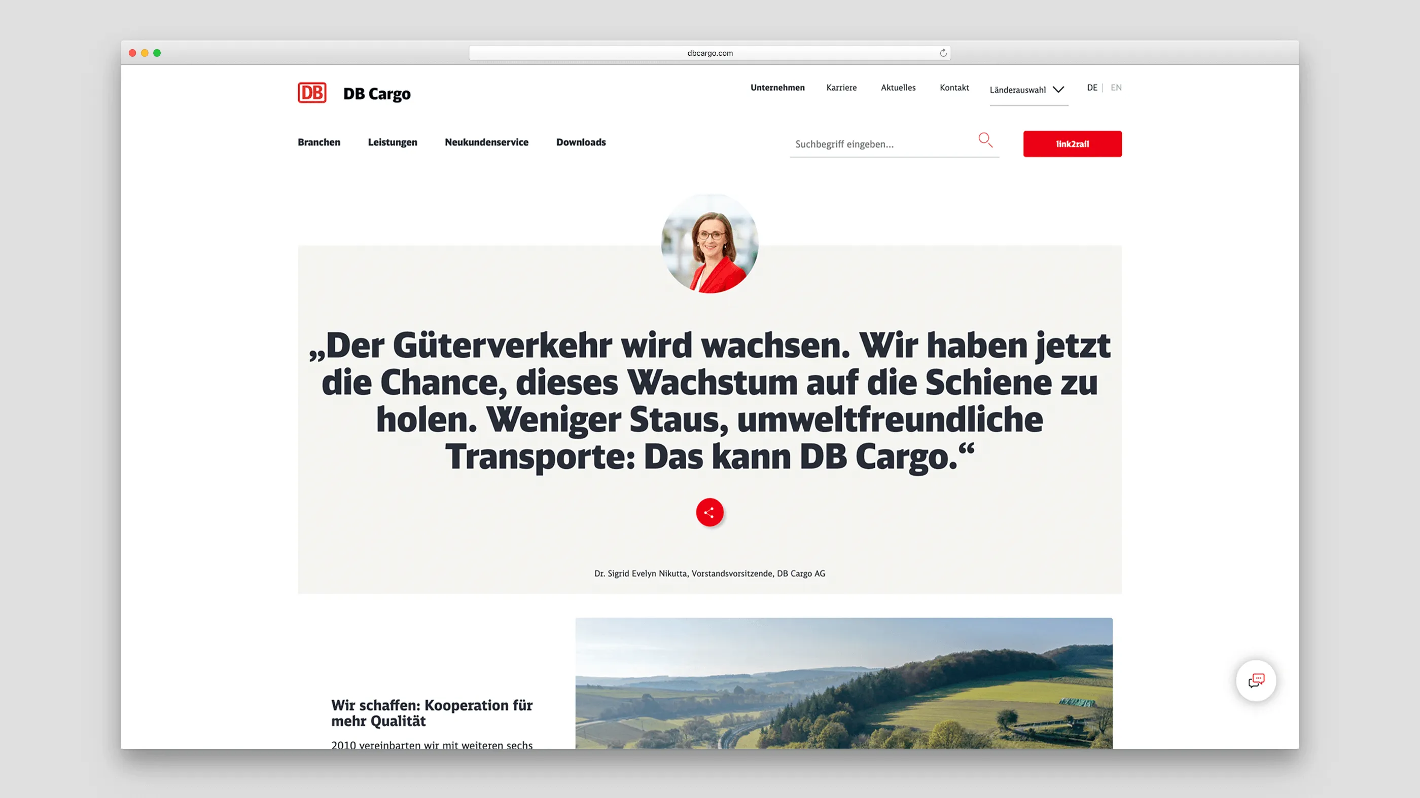 Quote and picture of DB Cargo CEO Dr Sigrid Evelyn Nikutta