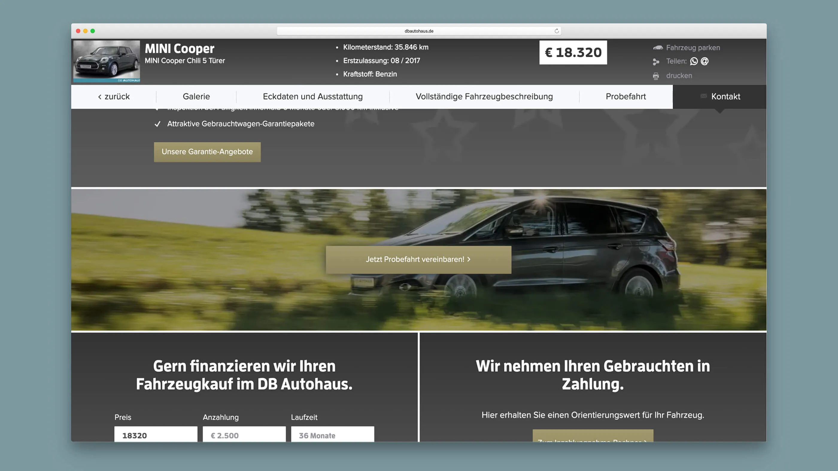 Selection page Test drive
