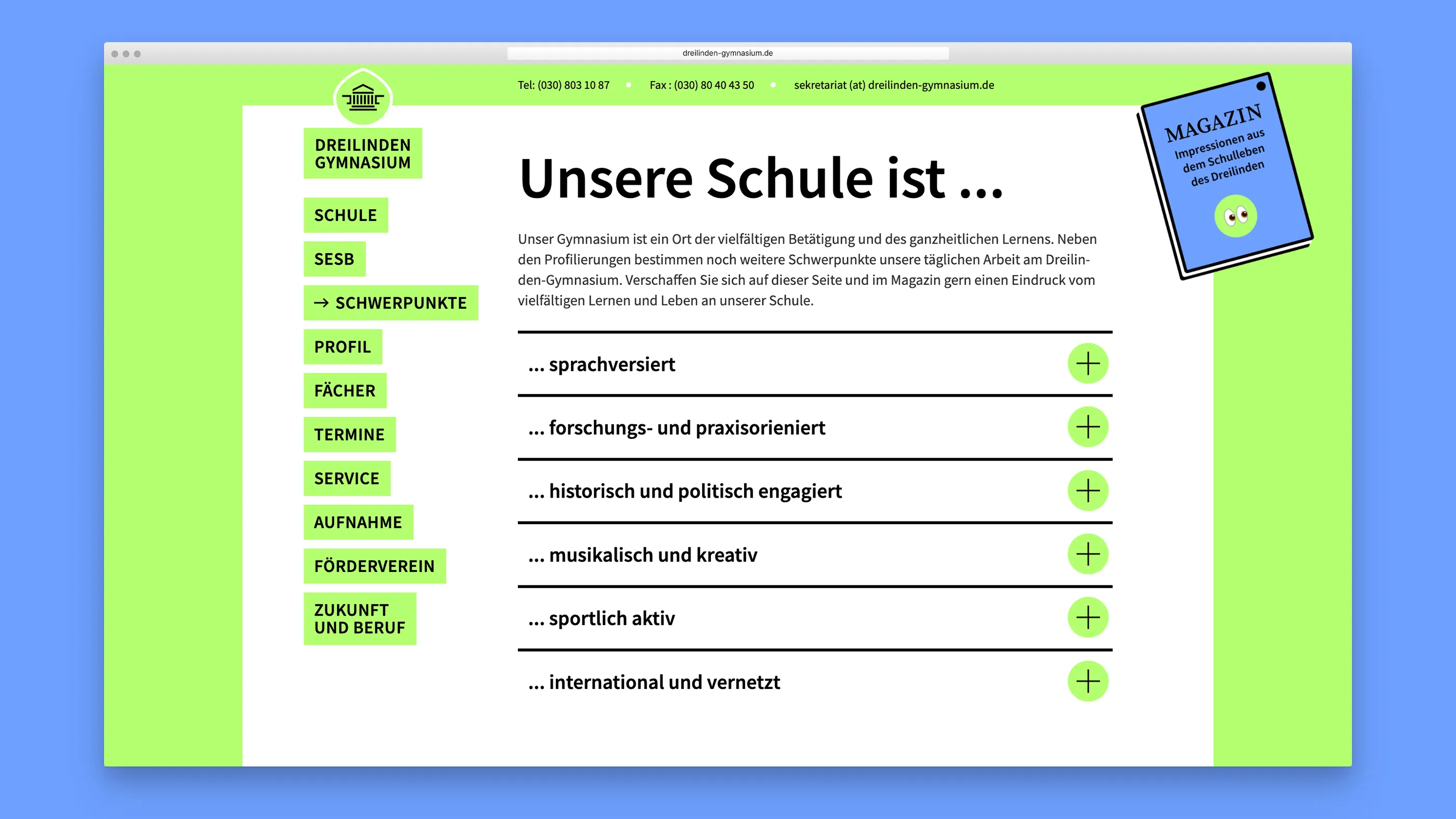 Detailseite Schwerpunkte der Webseite des Dreilinden-Gymnasiums